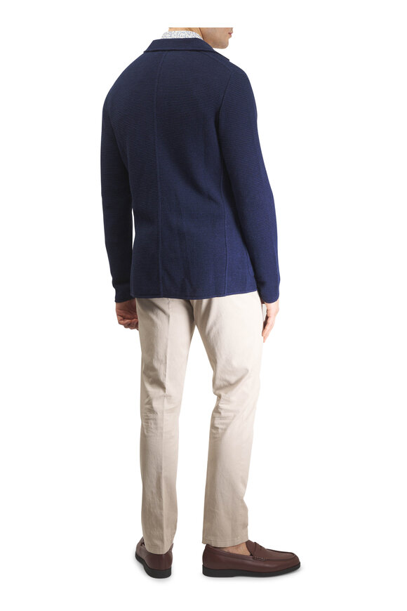Patrick Assaraf Navy Cotton & Linen Pique Knit Blazer - view 5