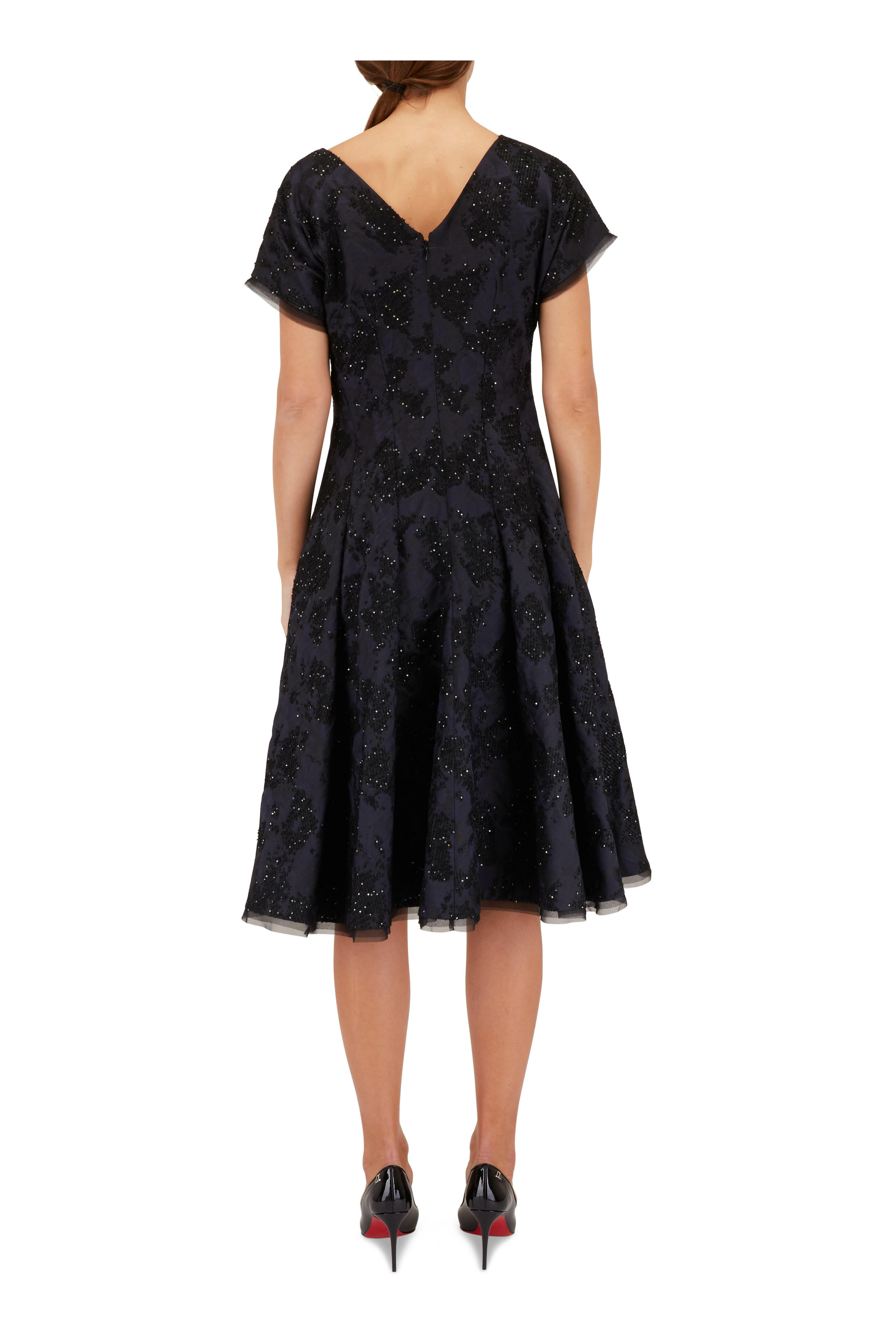Talbot Runhof - Midnight Sequin Jacquard Midi Dress