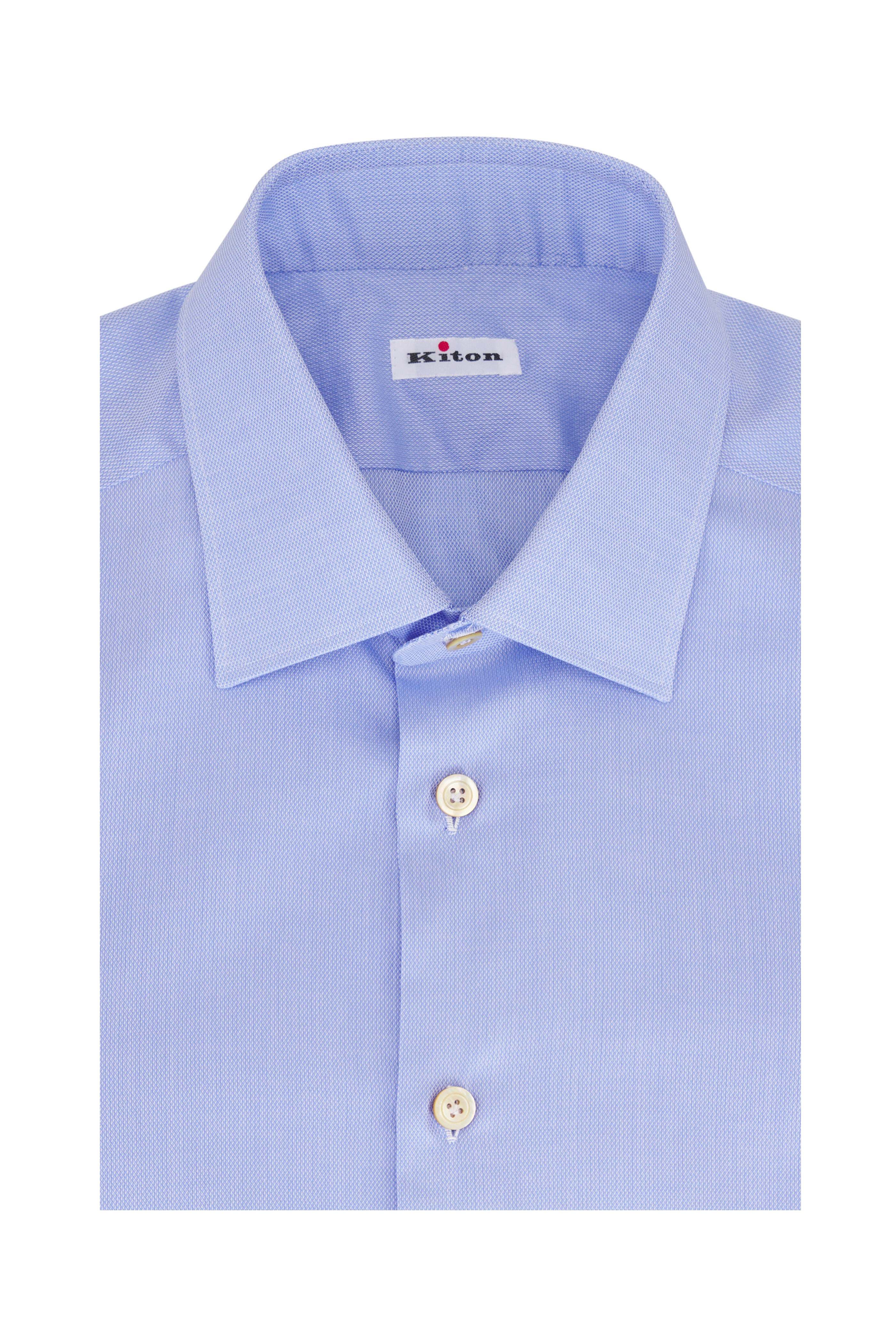 Kiton - Blue Textured Cotton Dress Shirt