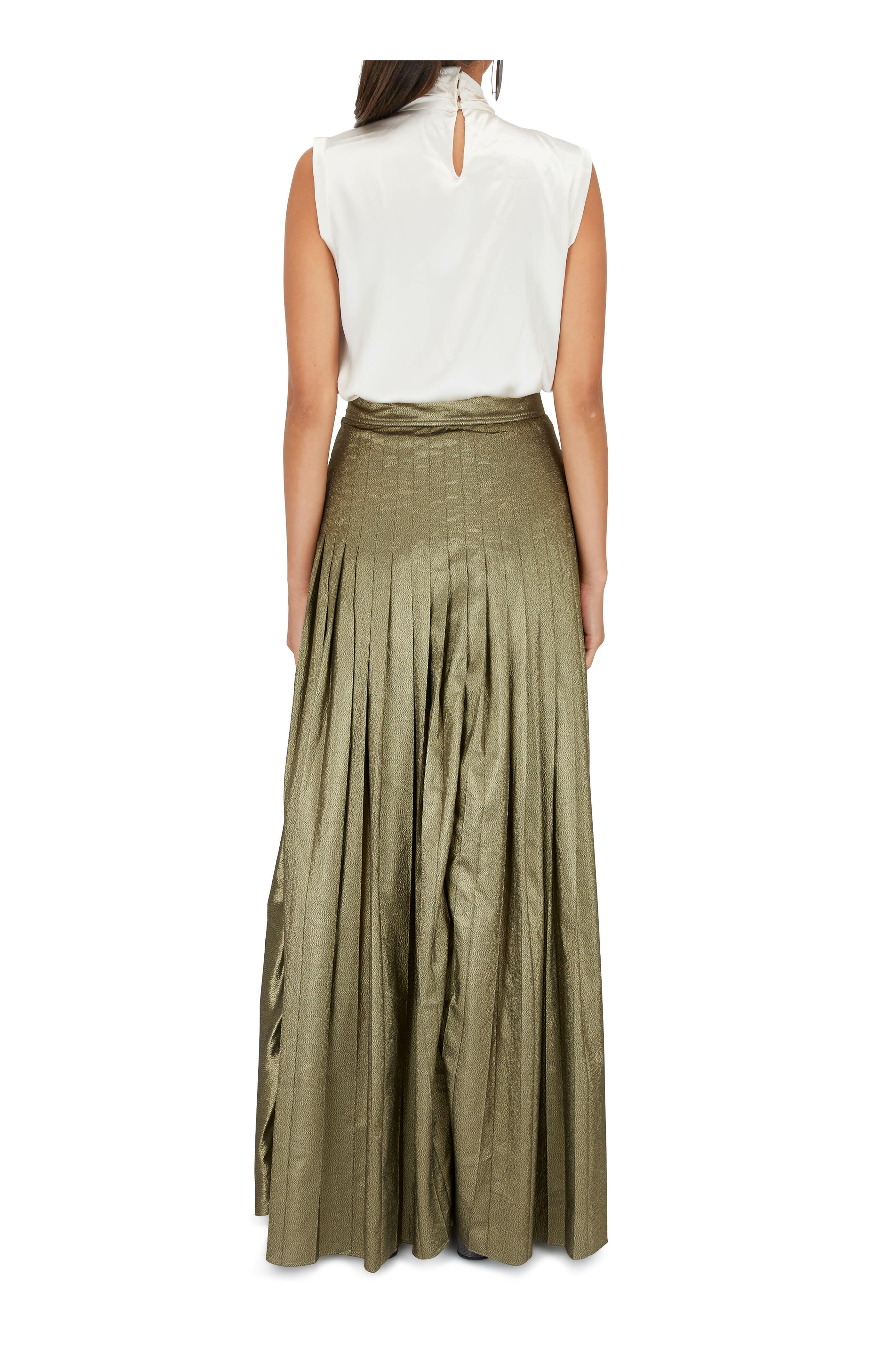 Brunello Cucinelli - Vanilla Satin High Tie-Neck Sleeveless Blouse