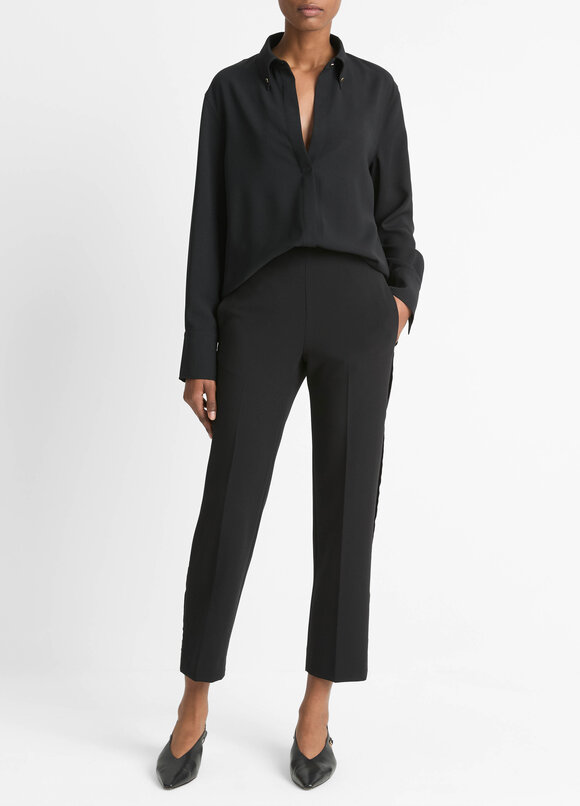 Vince - Black Embellished Point Collar Shirt