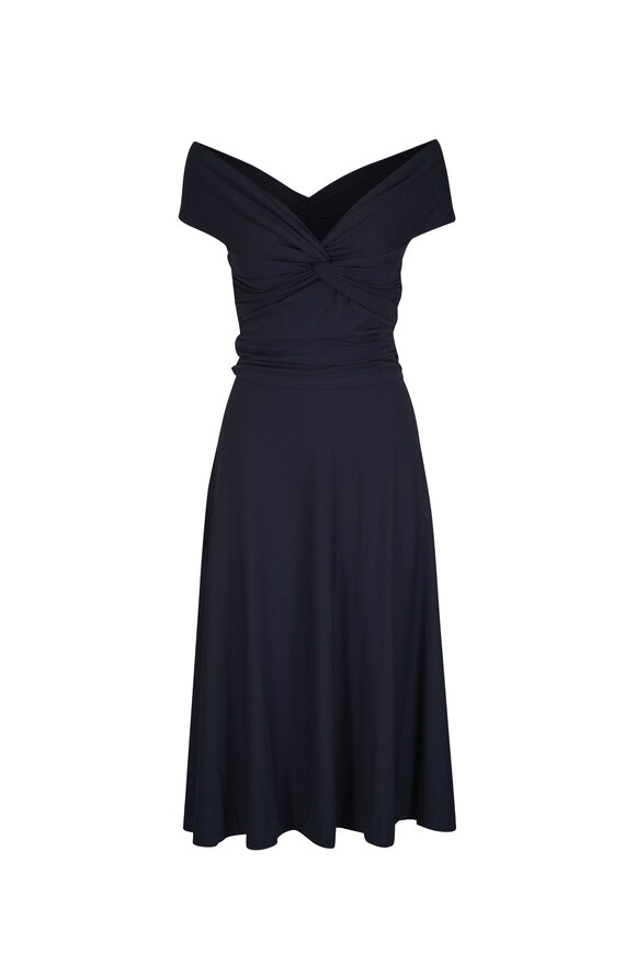 ■DOROTHEE SCHUMACHER オフショルダーミディドレス(ネイビー) Dorothee Schumacher - Simply Timeless True Navy Dress
