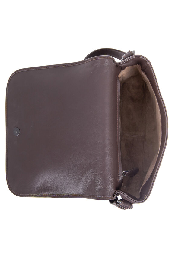 Bottega Veneta - Dark Brown Intrecciato Flap Crossbody Bag