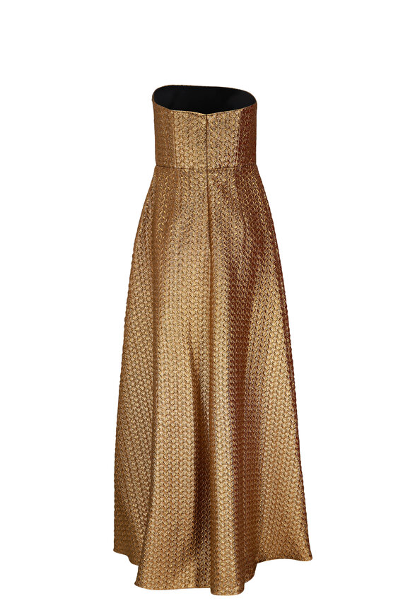 Carolina Herrera Gold Metallic Textured Strapless Gown  - view 3