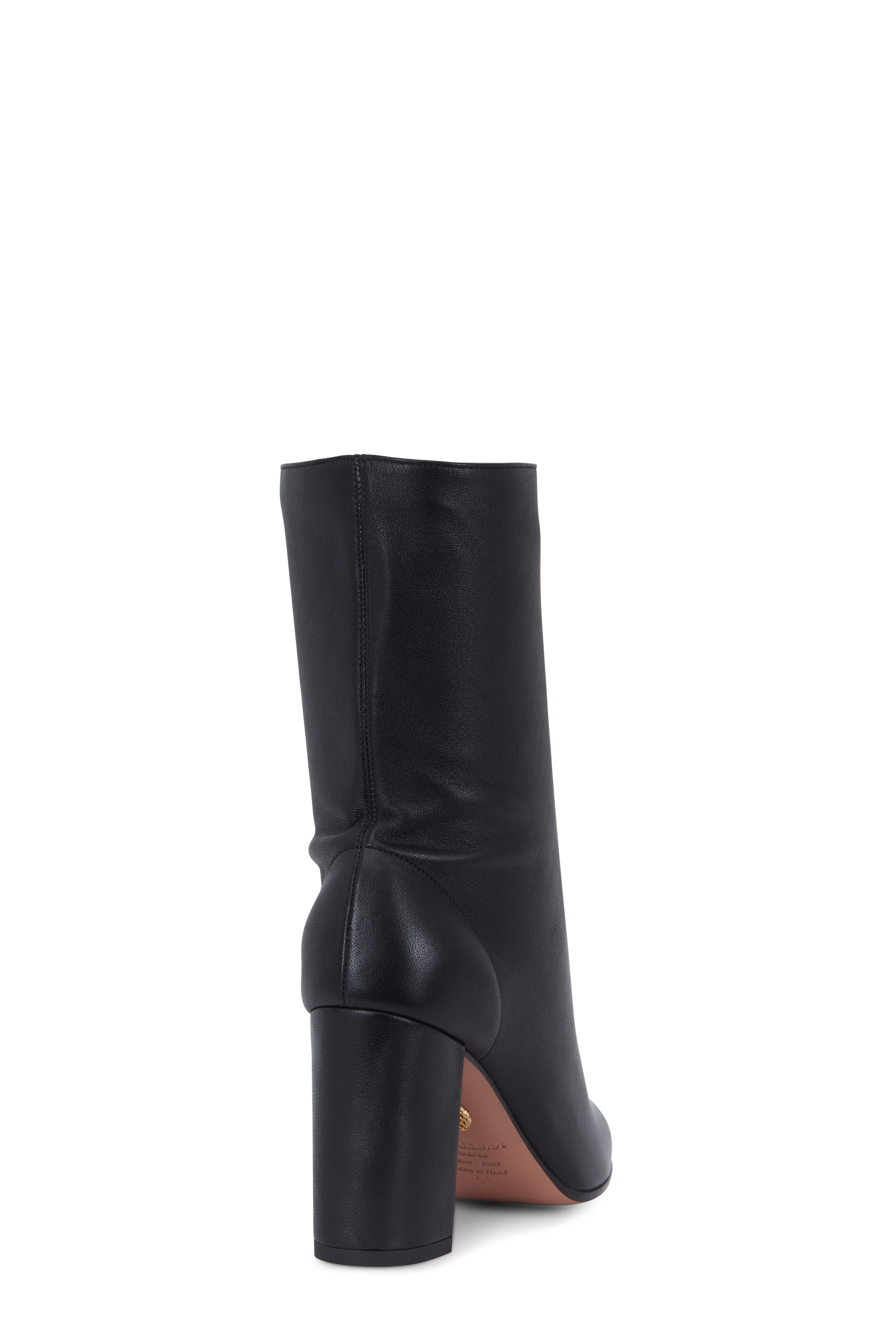 Aquazzura Boogie Black Stretch Leather Slouch Bootie 85mm