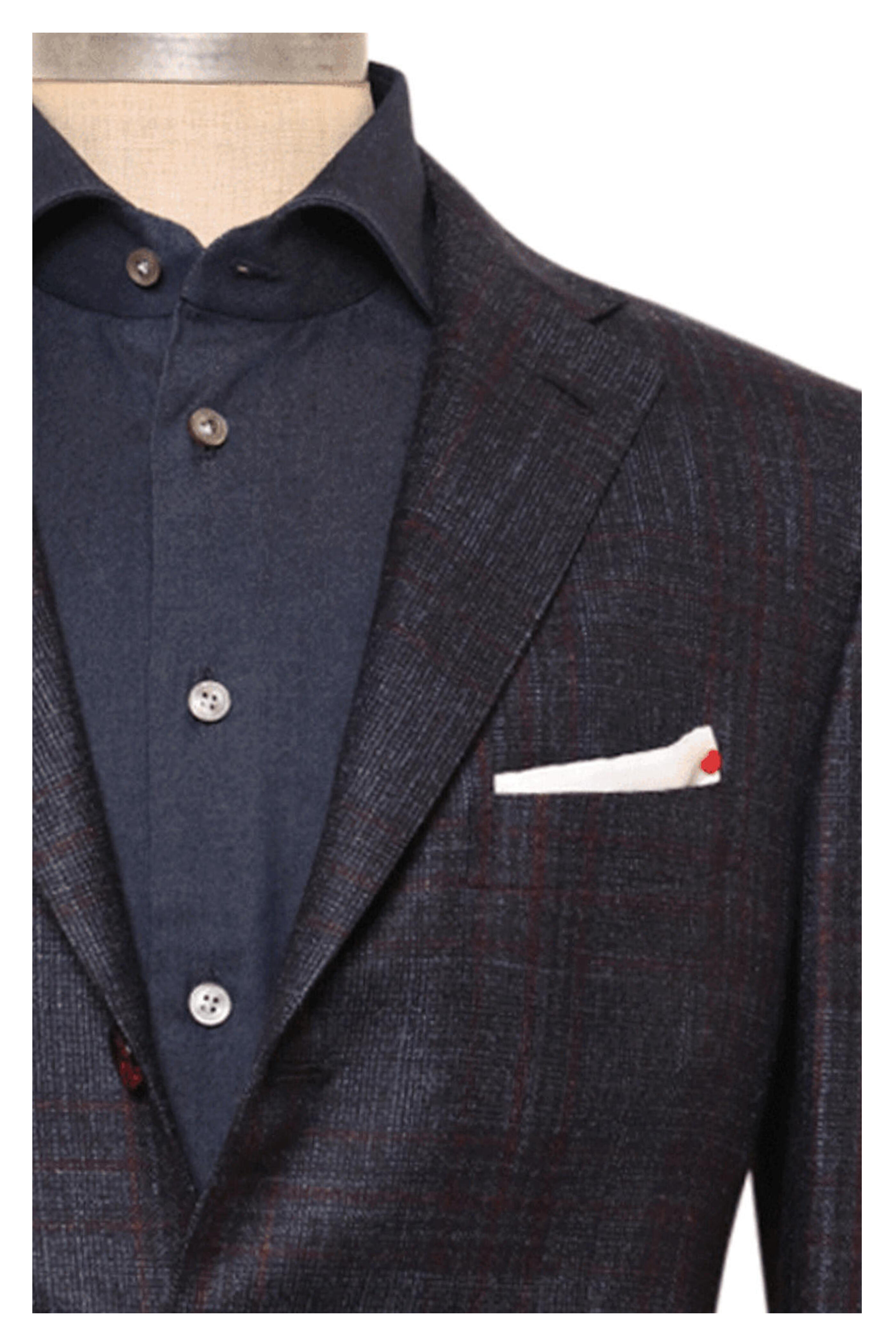 Kiton - Navy and Burgandy Windowpane Sportcoat