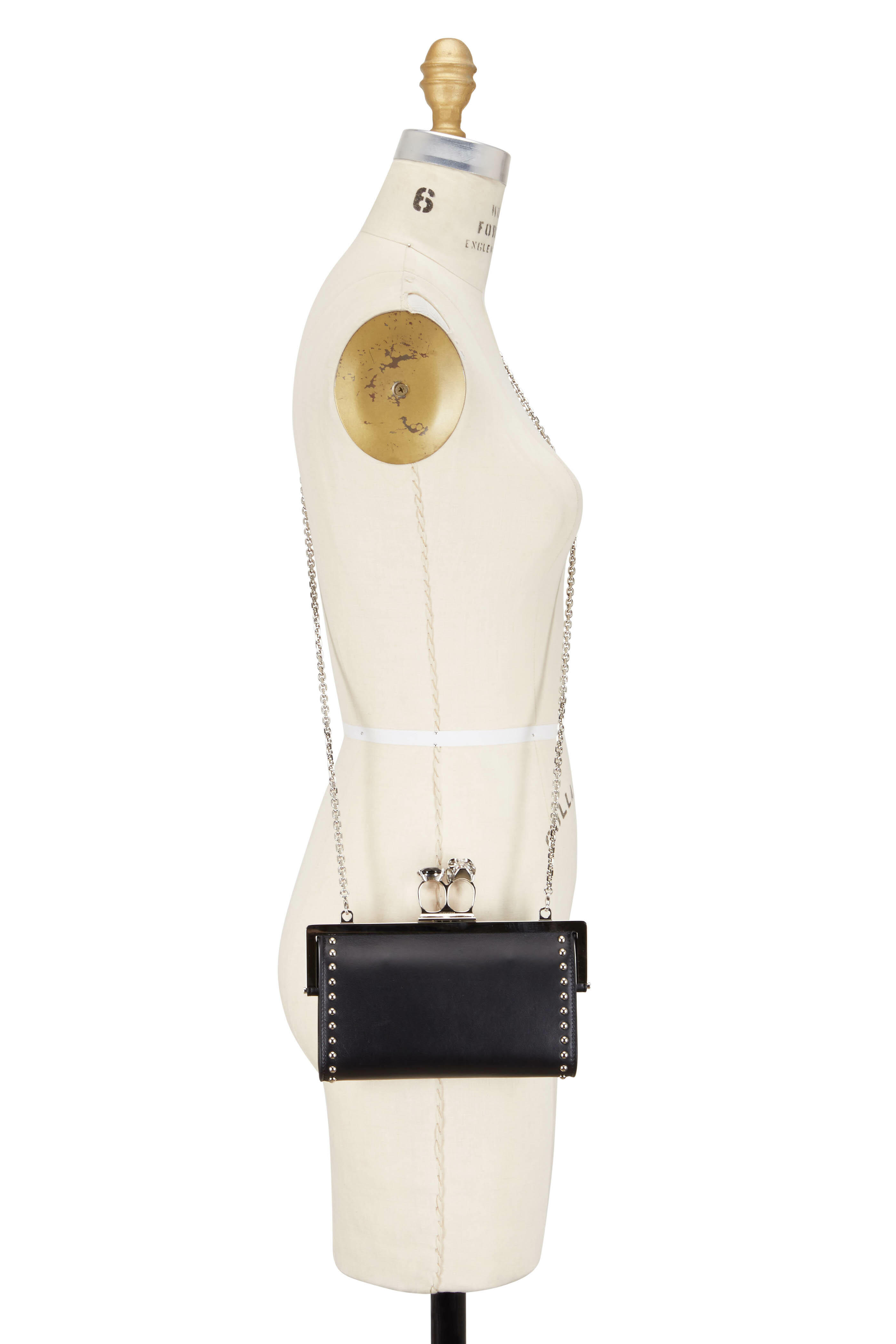 McQueen - Black Leather Studded Two-Ring Chain Wallet
