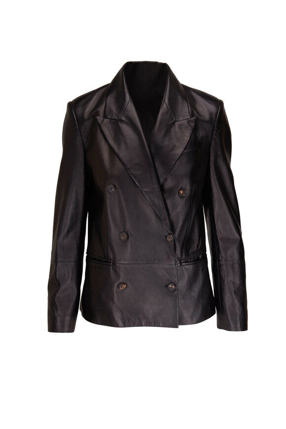 Brunello Cucinelli - Black Double-Breasted Leather Jacket 