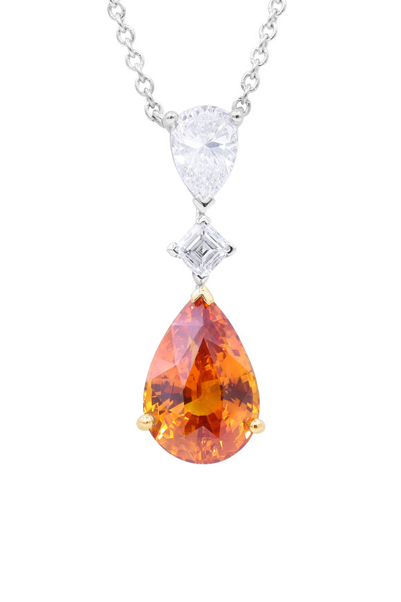 Oscar Heyman Gold Platinum Orange Sapphire & Diamond Pendant