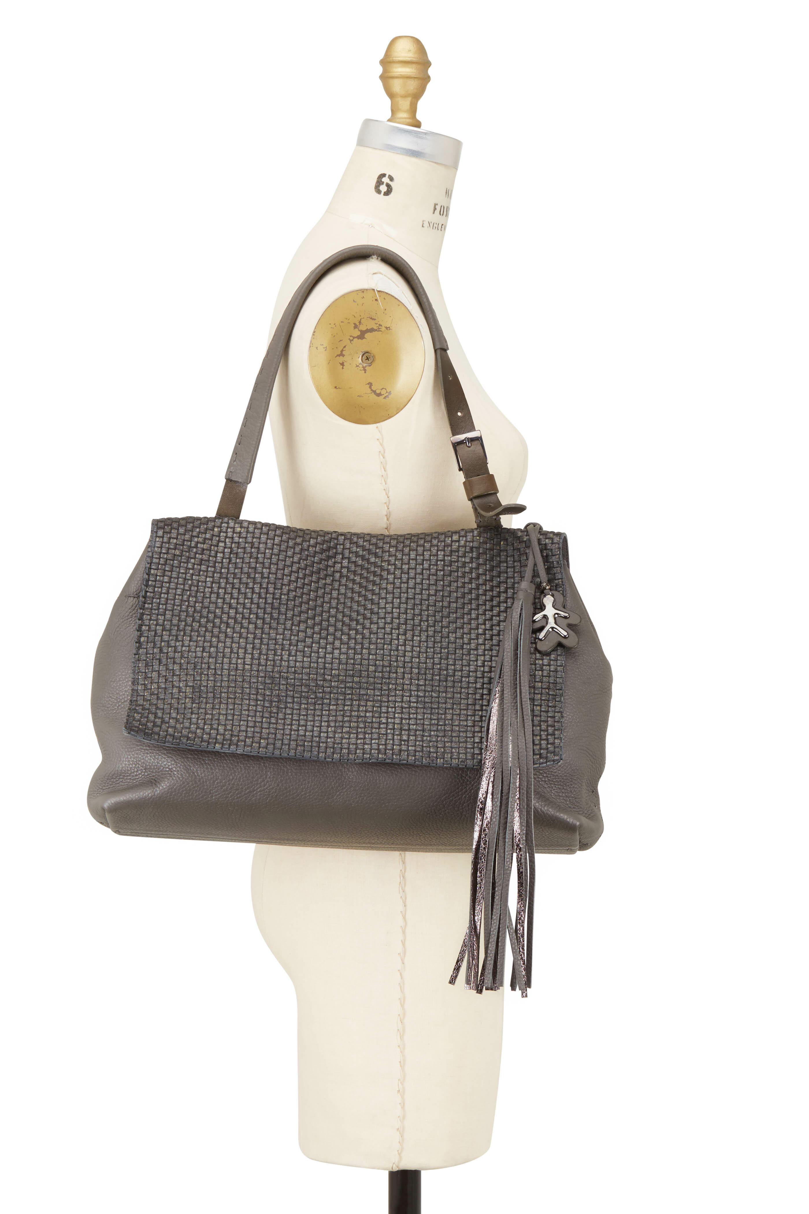 Henry Beguelin - Valery Antracite Intrecciatio Flap Shoulder Bag