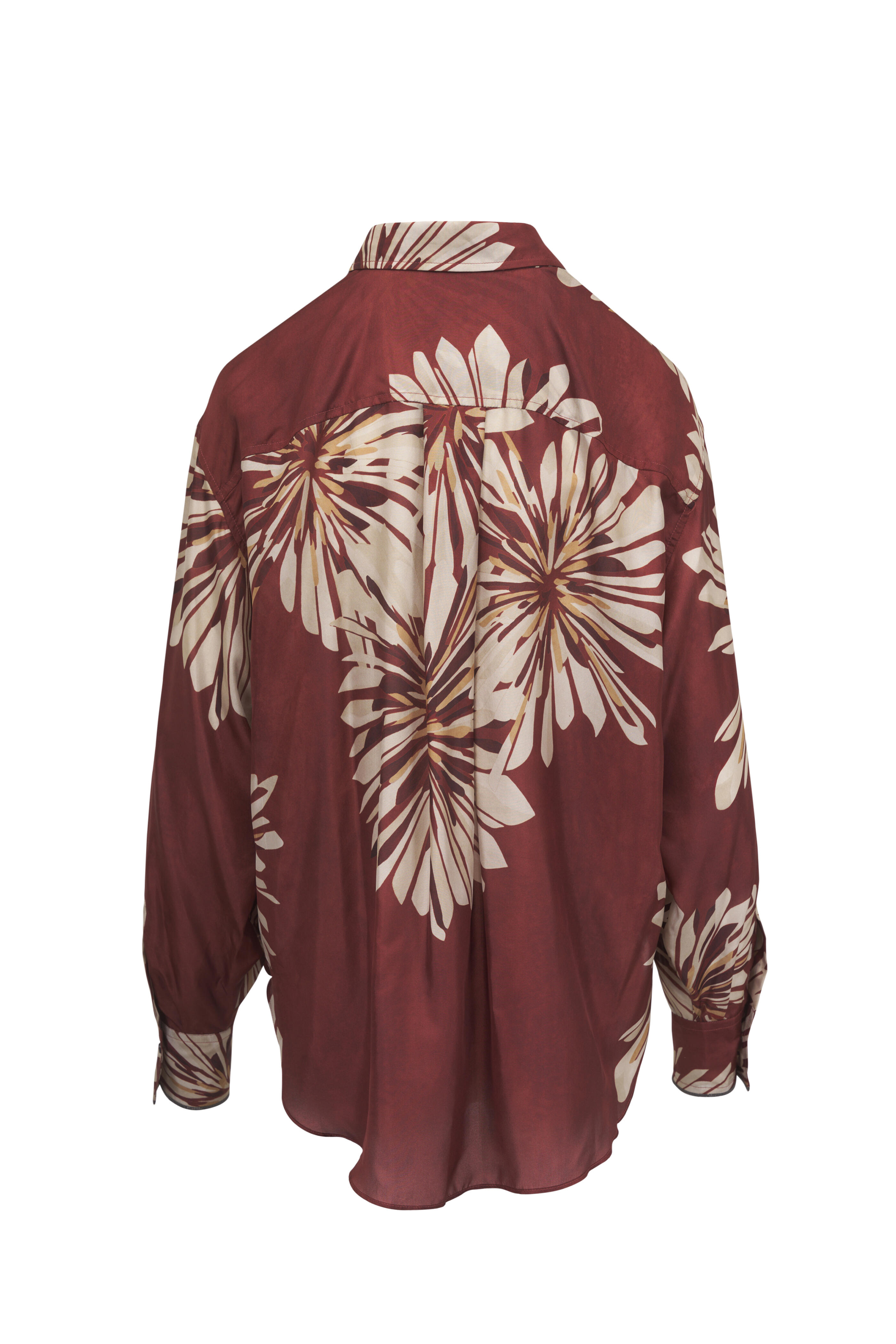 Brunello Cucinelli - Burgundy Dahlia Print Silk Blouse