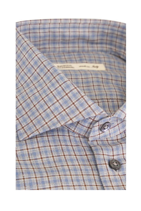 Maurizio Baldassari Santini Light Blue & Brown Plaid Sport Shirt - view 4