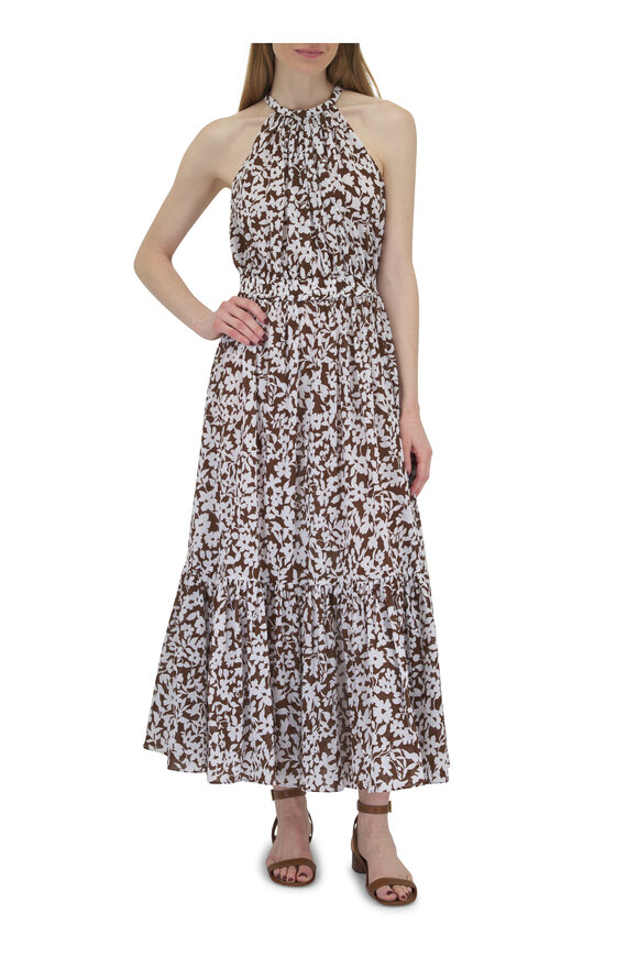 Michael Kors Collection - Nutmeg Tiered Cotton Halter Dress 