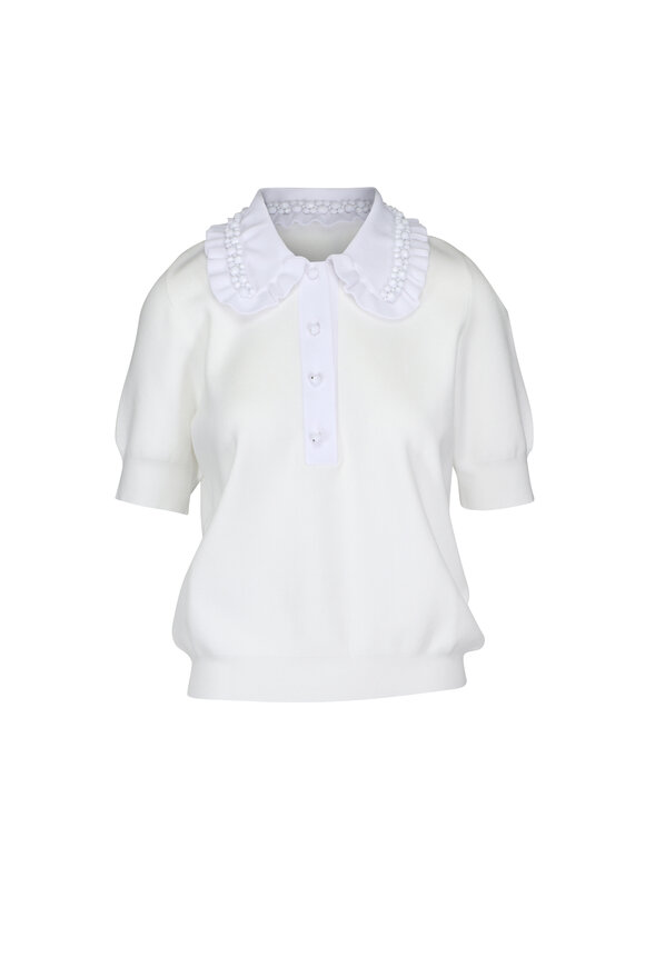 Essentiel Antwerp White Jewelry Embroidered Knit Polo