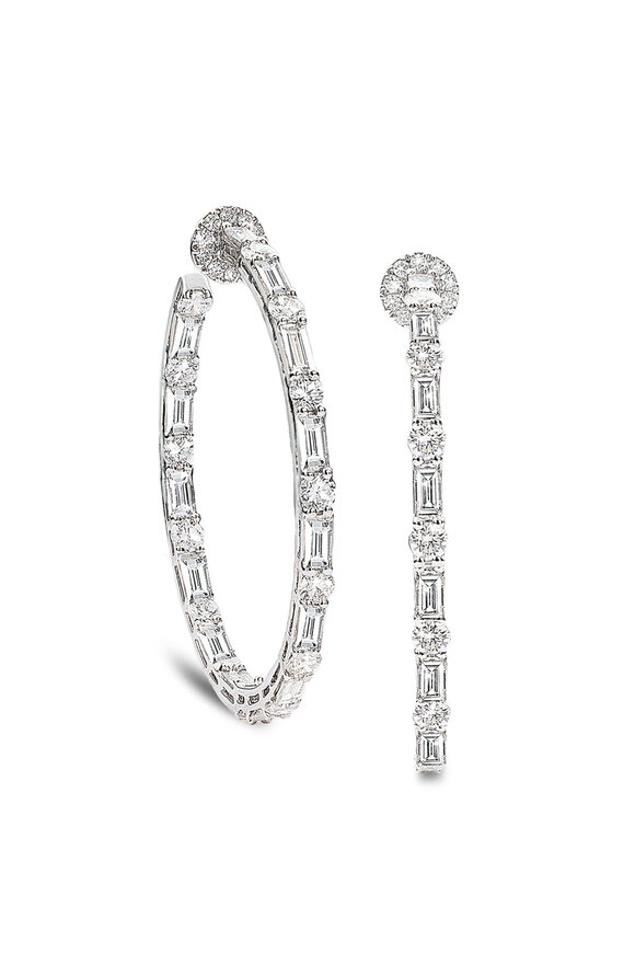 Nam Cho Baguette & Round Diamond Hoop Earrings