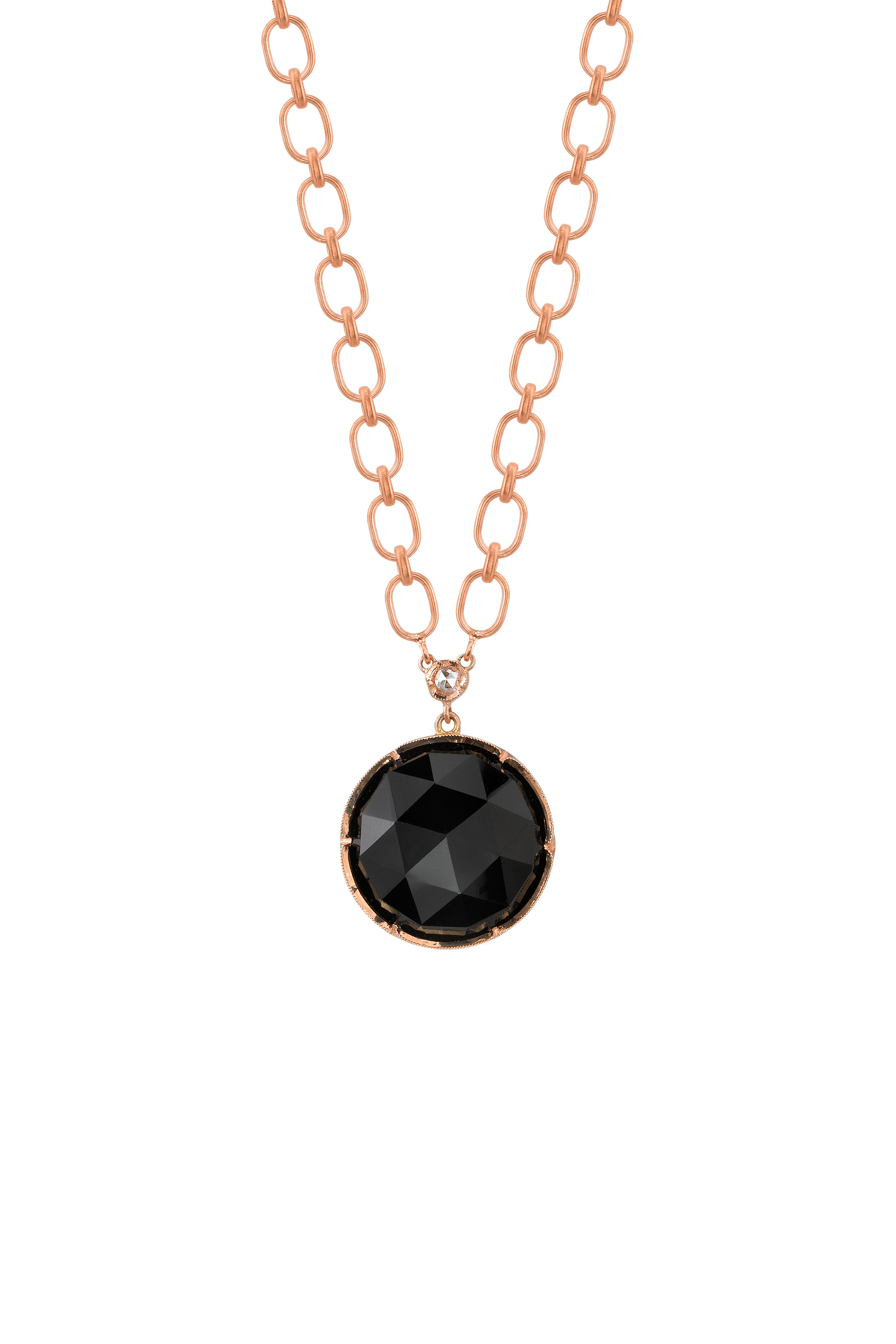 WMNS Large Cut Black Onyx Stone Pendant on Black Rope Necklace / Black
