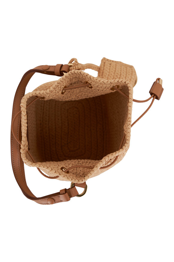 Prada - Natural Raffia Crochet & Brown Leather Bucket Bag