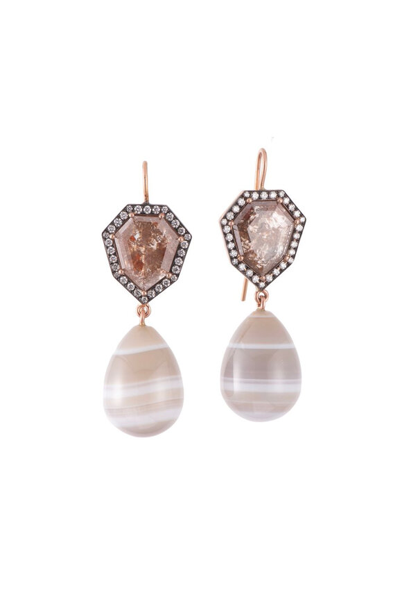 Sylva & Cie Striped Agate & Diamond Earrings