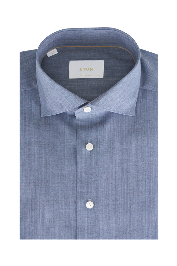 Eton Dark Blue Solid Wool Dress Shirt - view 1