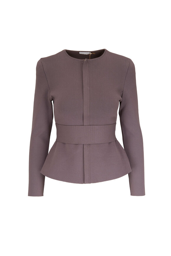 Scanlan Theodore - Taupe Crepe Knit Curved Hem Jacket 