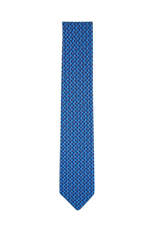 Ferragamo - Navy Elephant Print Silk Necktie