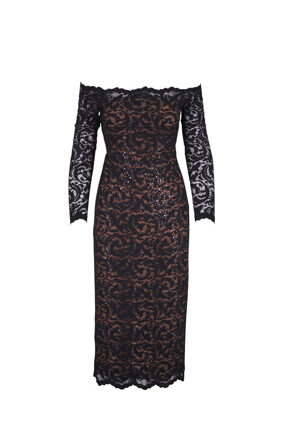 L'Agence Lindsay Black Off-The-Shoulder Lace Dress