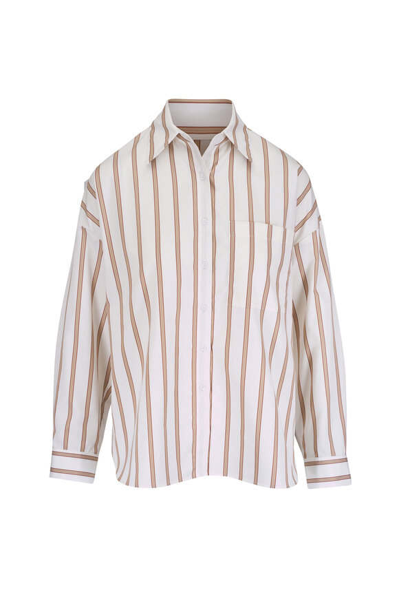 TWP Something Borrowed White & Khaki Stripe Blouse
