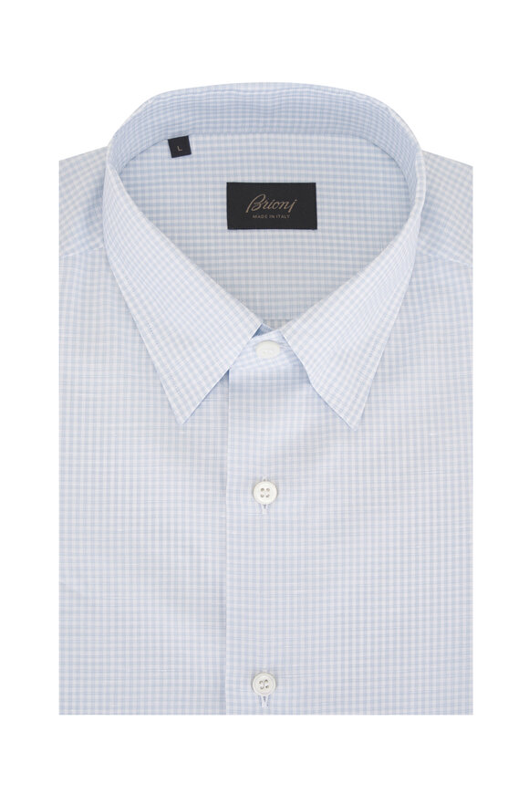 Brioni Blue & White Mini Check Sport Shirt