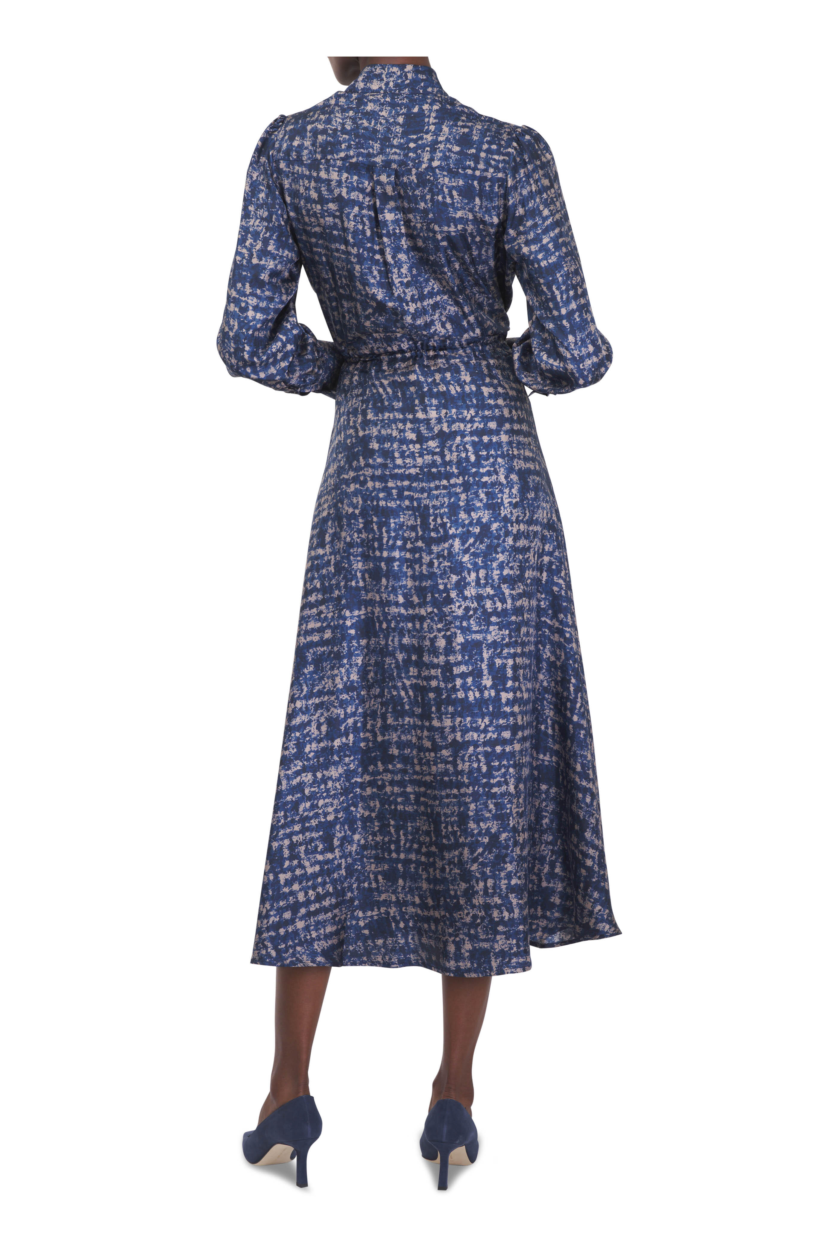 Kiton - Admiral Blue Printed Drawstring Silk Maxi Dress