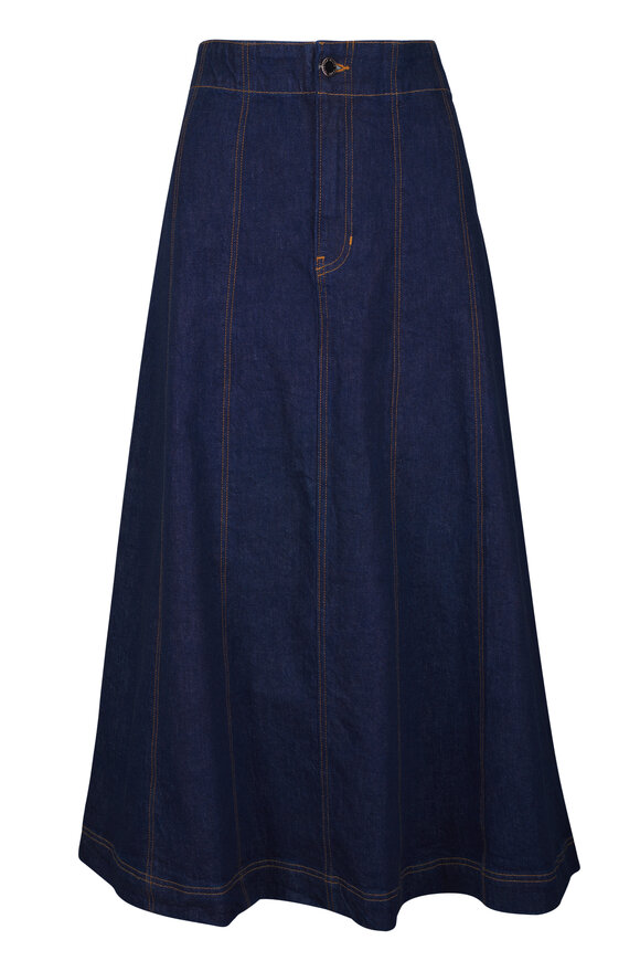 Veronica Beard Alix Indigo Rinse Denim Midi Circle Skirt