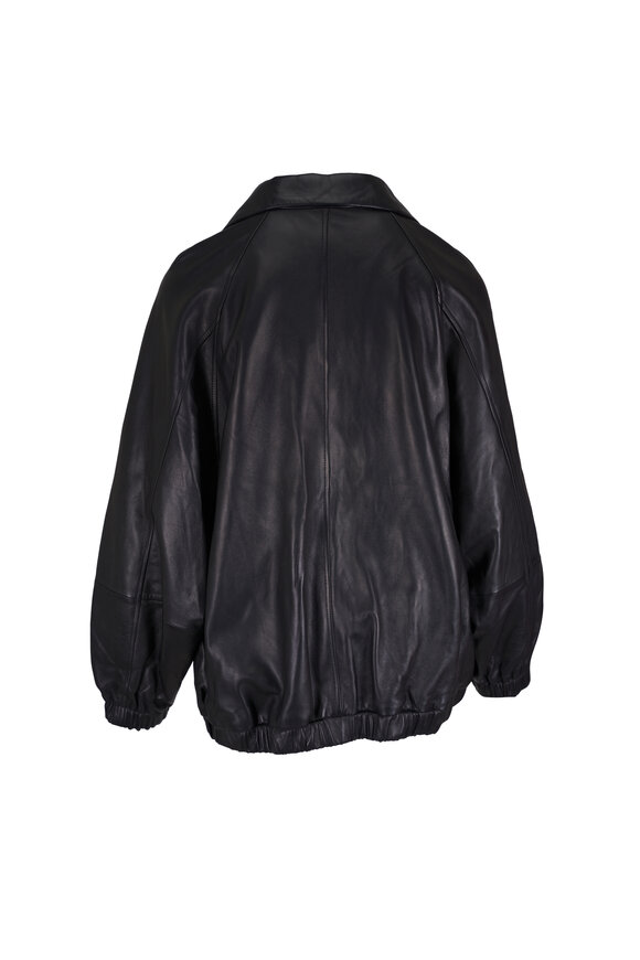 Brunello Cucinelli Black Smooth Leather Oversized Bomber Jacket - view 3