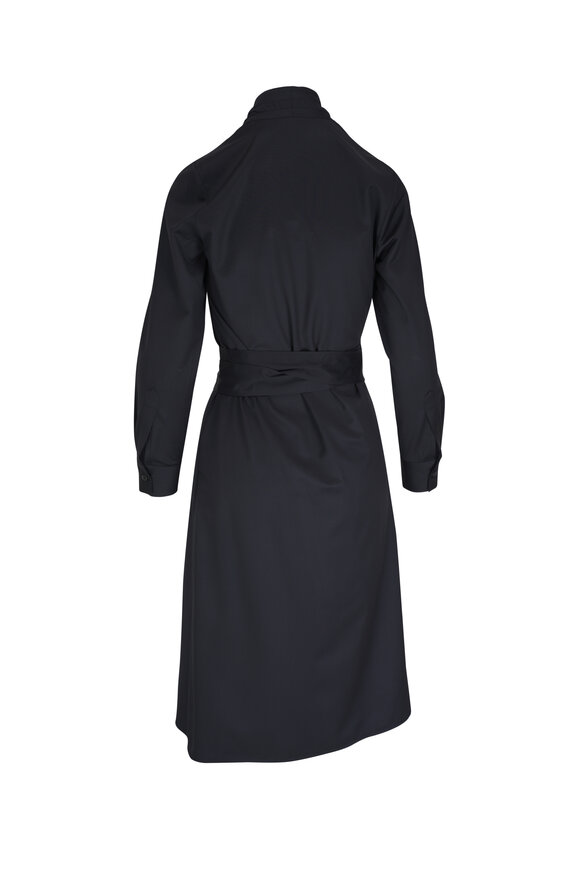 Kiton - Black Wool Long Sleeve Wrap Dress