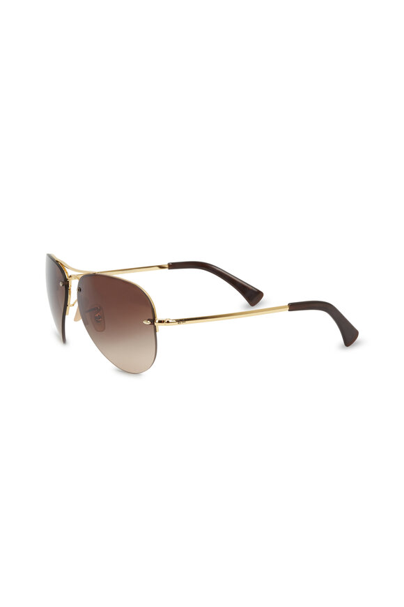Ray Ban - RB3449 Gold & Brown Large Aviator Sunglasses  
