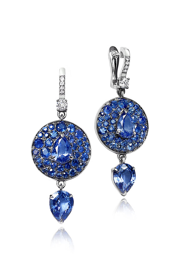 Nam Cho 18k White Gold Blue Sapphire Drop Earrings