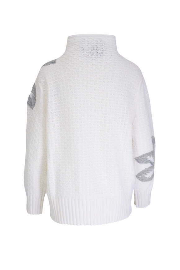 Kiton - Floral Intarsia White & Silver Cashmere Sweater 