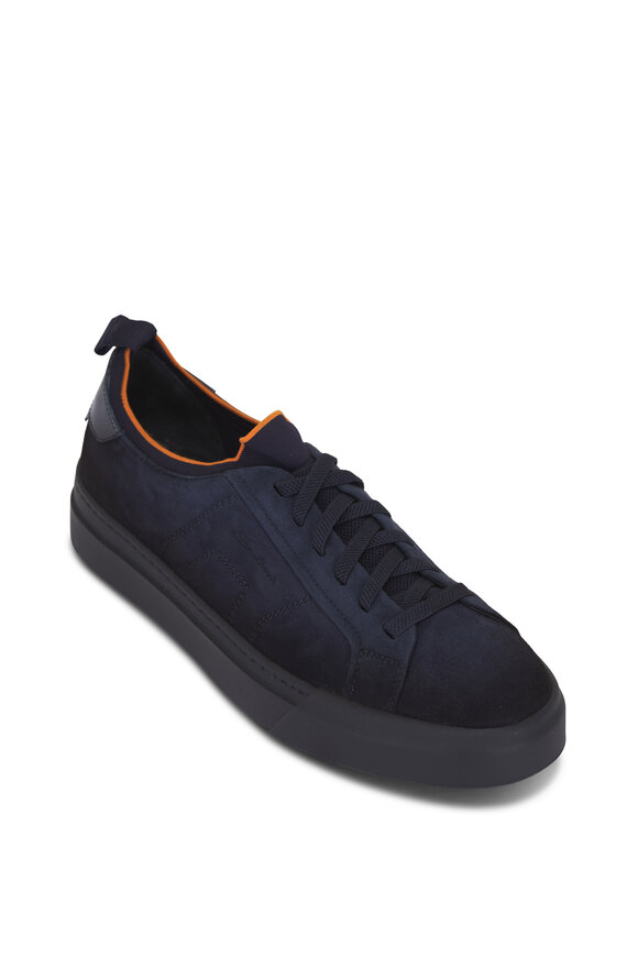 Zegna - Triple Stitch Navy Leather Low Top Sneaker