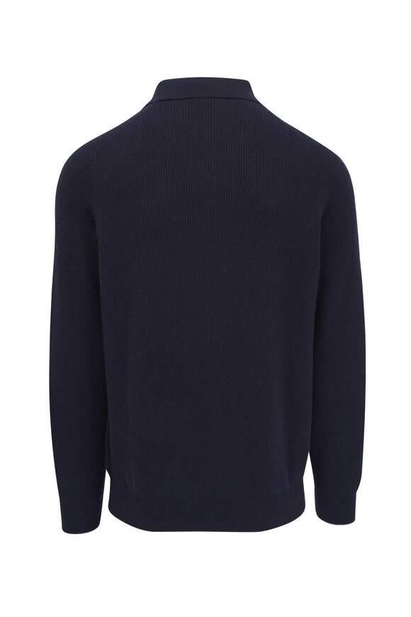 Brunello Cucinelli - Navy Blue Cashmere Ribbed Quarter Zip Pullover