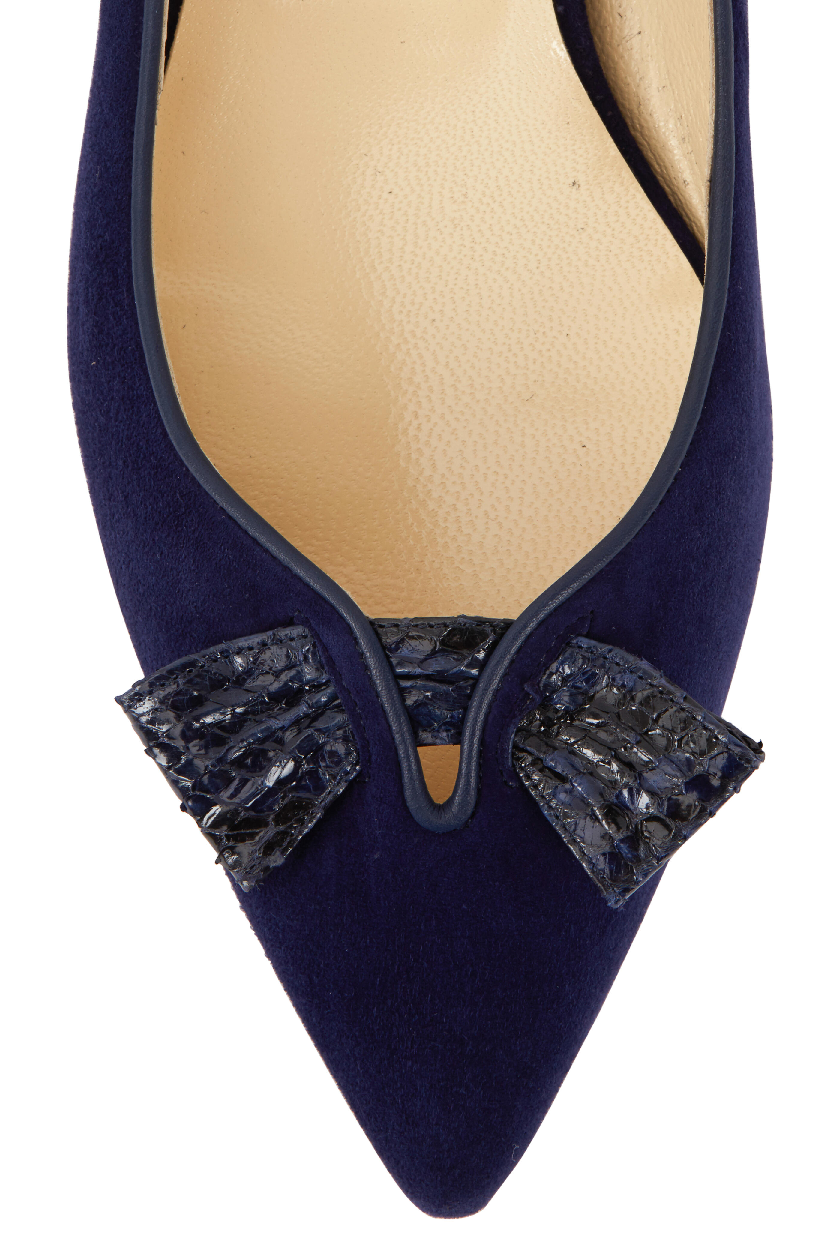 Sarah Flint - Lana Navy Blue Suede & Snakeskin Bow Flat