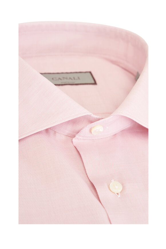 Canali Solid Pink Cotton Dress Shirt - view 2
