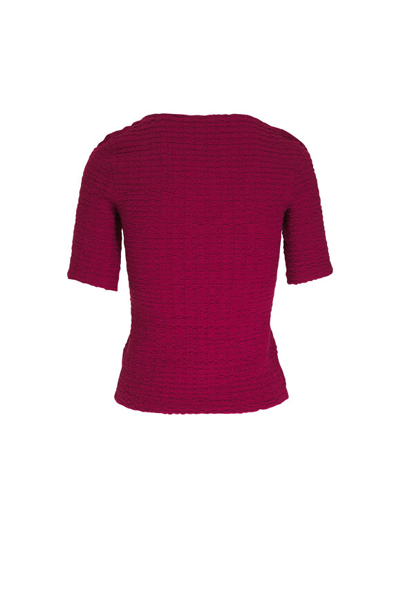 Vince - Raspberry Smocked Elbow-Sleeve V-Neck Top