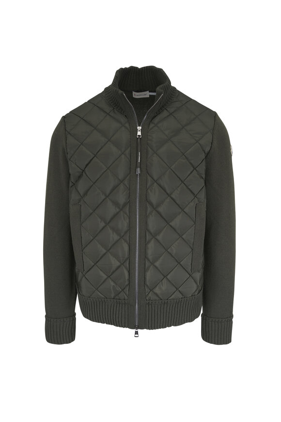 Moncler Green Tricot Quilted Cardigan - view 1