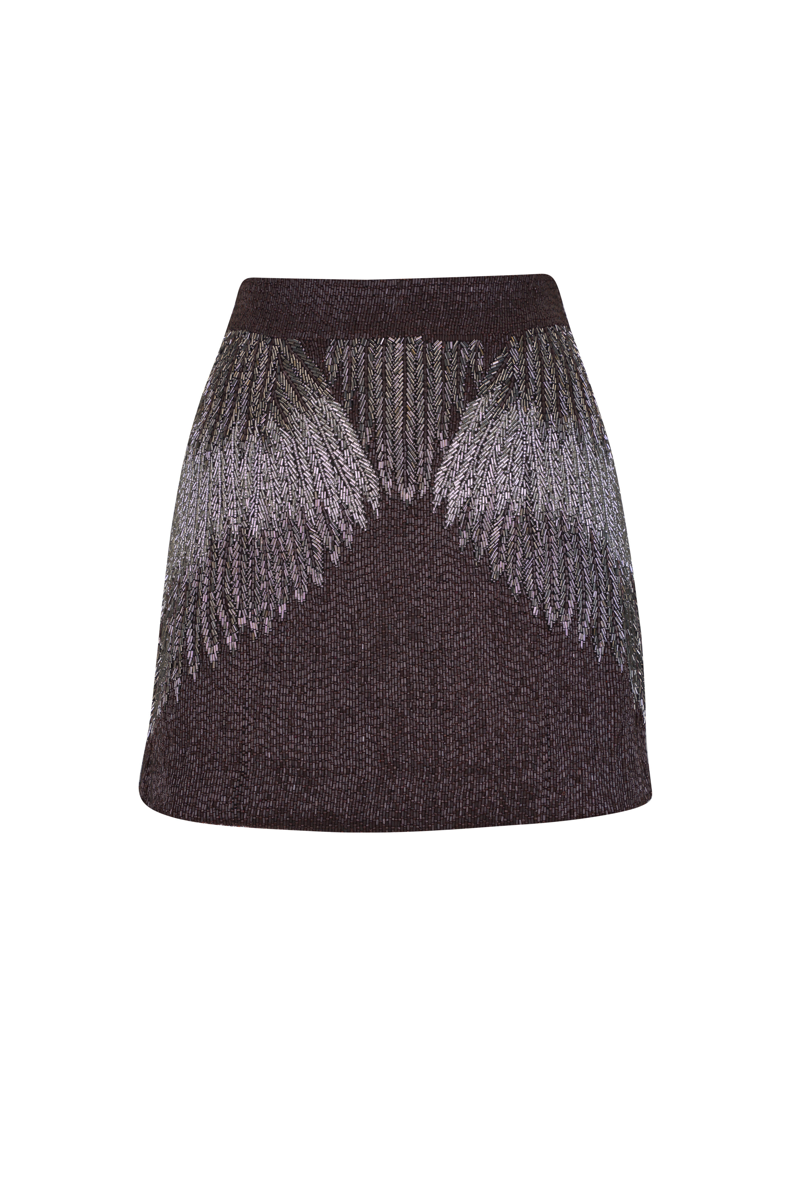 TWP - Minnies Dark Brown & Gray Bugle Bead Mini Skirt
