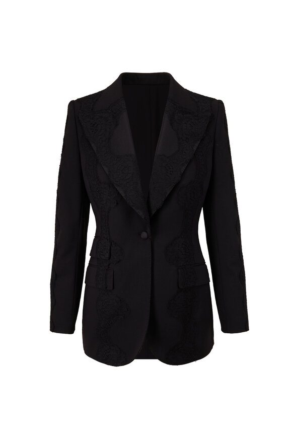 Dolce & Gabbana - Black Lace Detail Peak Lapel Blazer