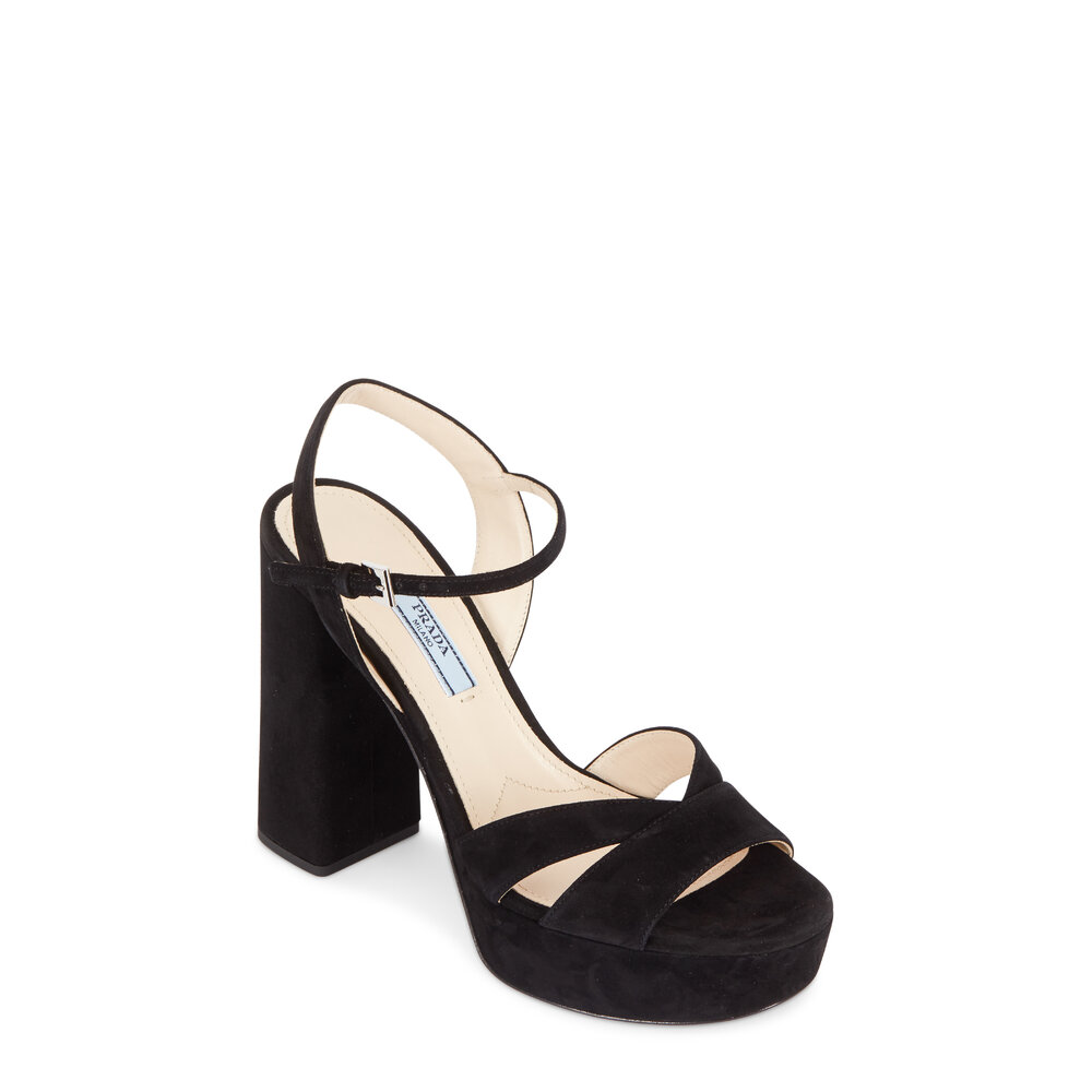 サンダル・ミュール Prada Black Suede Sandals Prada - Black Suede V Platform Sandal, 95mm | Mitchell Stores