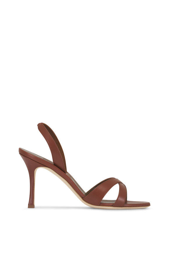 Manolo Blahnik Callasli Medium Brown Strappy Leather Sandal, 90mm - view 3