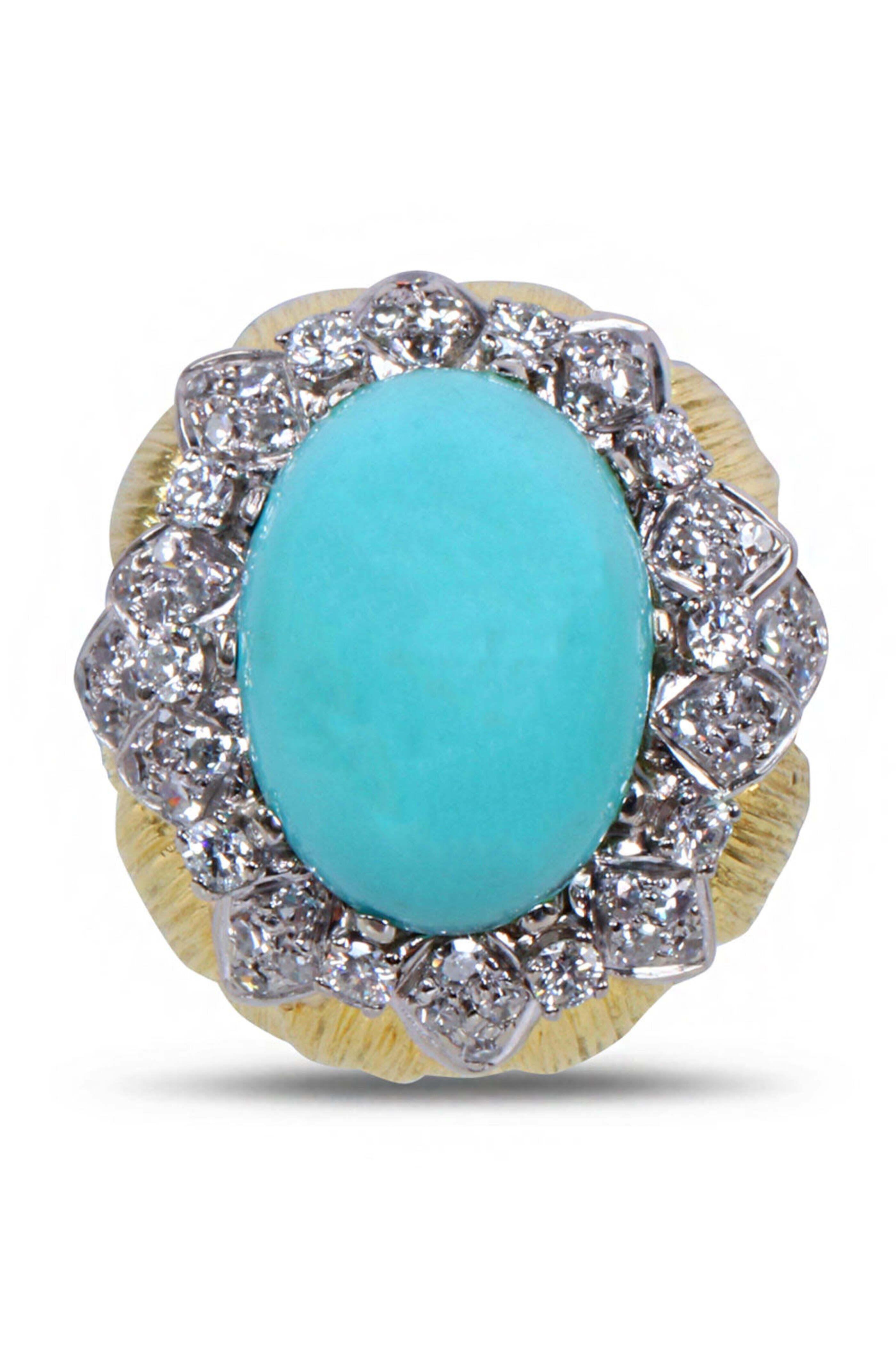 John T. Haynes - Turquoise and Diamond Flower Ring