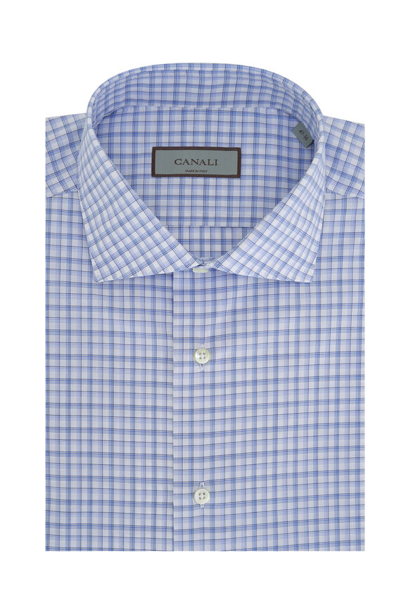 Canali - Blue Check Cotton Dress Shirt 