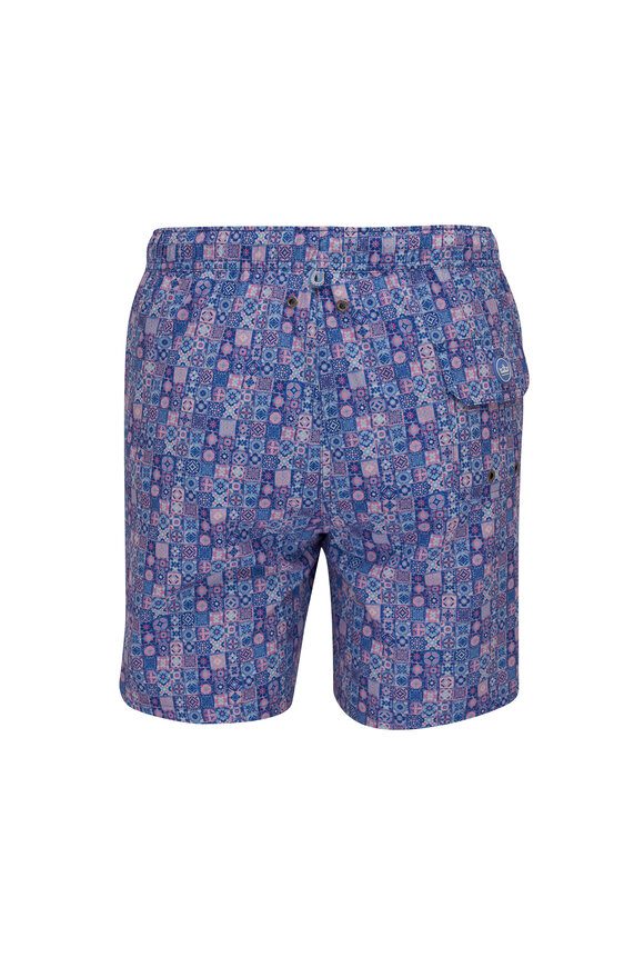 Peter Millar - Palmer Pink & Blue Mosaic Madness Swim Trunks