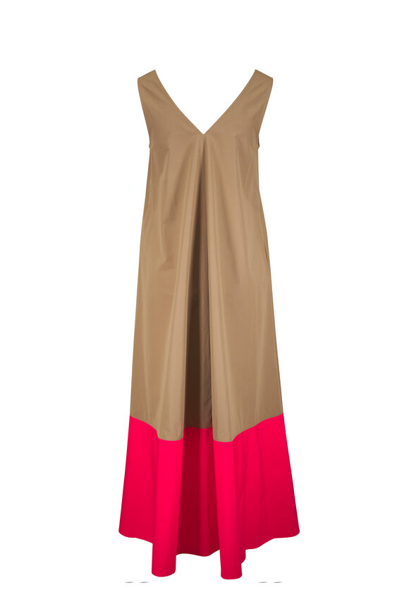 Lafayette 148 New York Cadet Khaki & Orange Poppy Colorblock Swing Dress - view 4