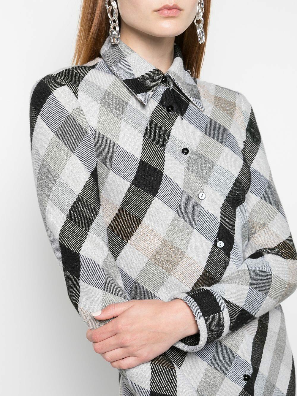 Rosetta Getty - Gray & Black Plaid Long Sleeve Shirtdress